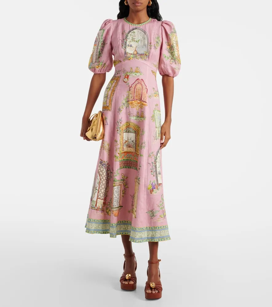 Alemais Monte printed linen midi dress