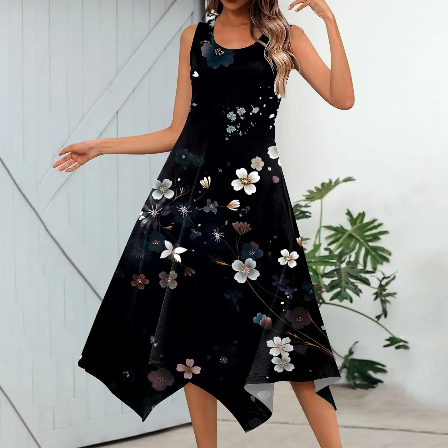 Azeralia Spring Long Dresses for Women 2024 V Neck Maxi Dress for Women Summer Sleeveless Boho Dlowy Sundress Long Sundresses