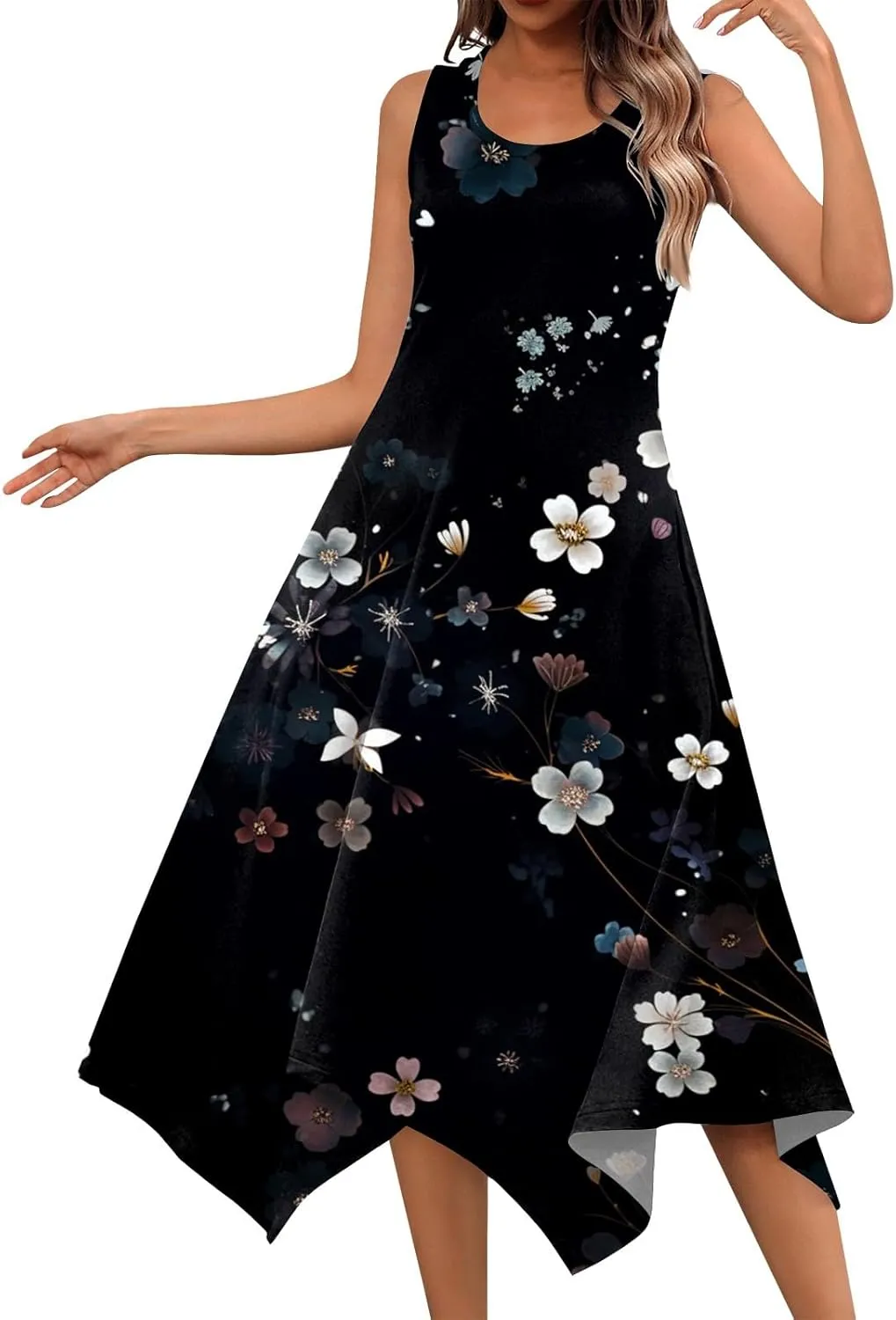 Azeralia Spring Long Dresses for Women 2024 V Neck Maxi Dress for Women Summer Sleeveless Boho Dlowy Sundress Long Sundresses