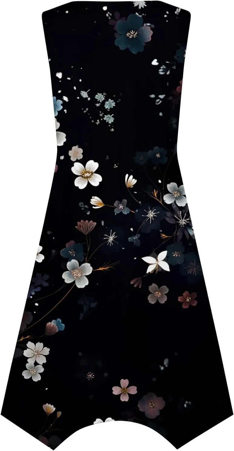 Azeralia Spring Long Dresses for Women 2024 V Neck Maxi Dress for Women Summer Sleeveless Boho Dlowy Sundress Long Sundresses