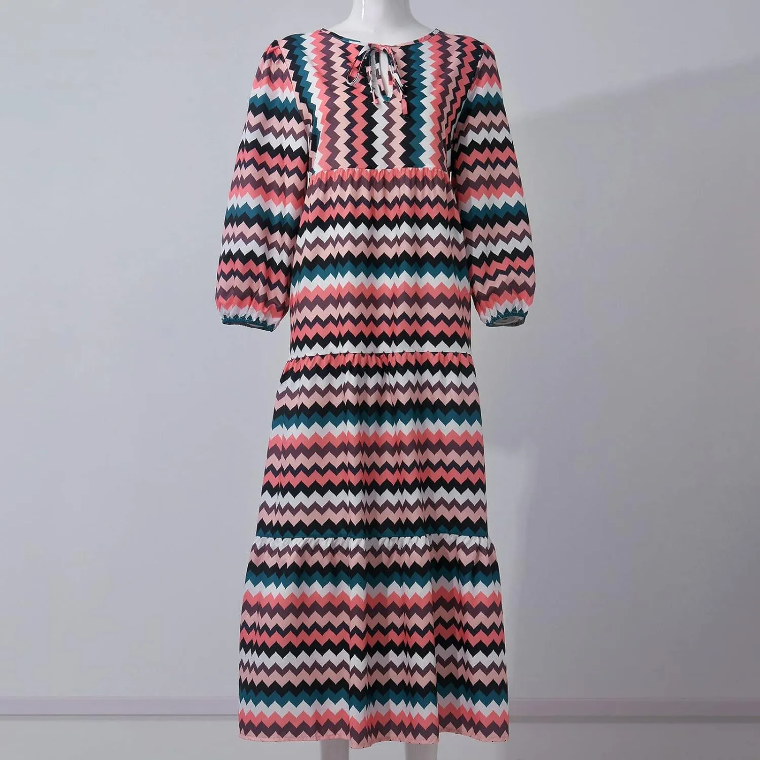 Boho Maxi Dresses for Women 2025 Casual Loose Fit Summer Long Bohemian Dress 3/4 Sleeve V Neck Plus Size Flowy Spring Dress