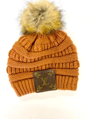 Burnt Orange Beanie with brown patch antique hardware