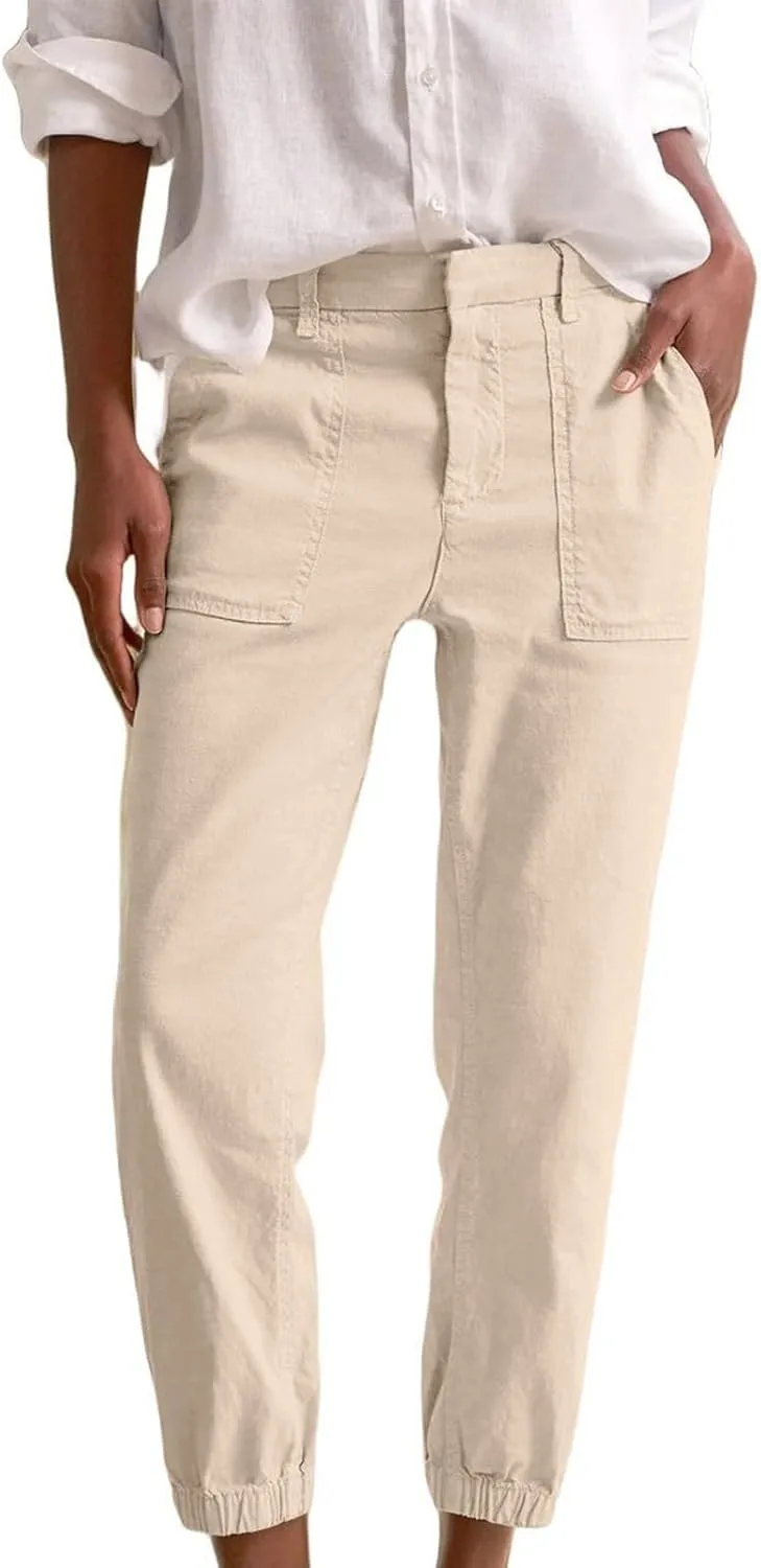 Capri Pants for Women Summer Trendy Casual Elastic Waist Cropped Trousers Casual Drawstring Straight Leg Lounge Pants