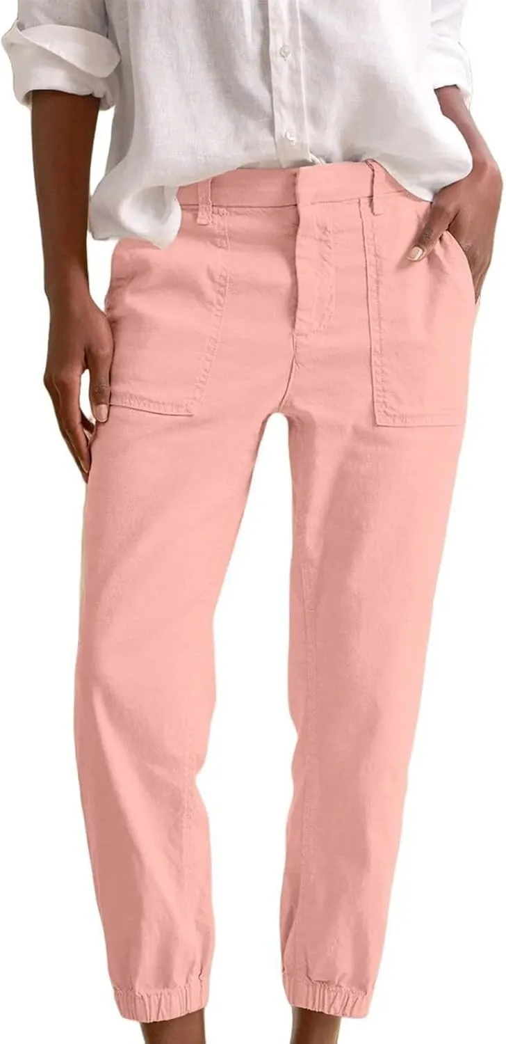 Capri Pants for Women Summer Trendy Casual Elastic Waist Cropped Trousers Casual Drawstring Straight Leg Lounge Pants