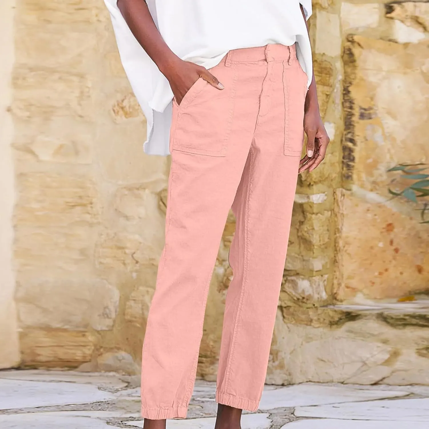 Capri Pants for Women Summer Trendy Casual Elastic Waist Cropped Trousers Casual Drawstring Straight Leg Lounge Pants