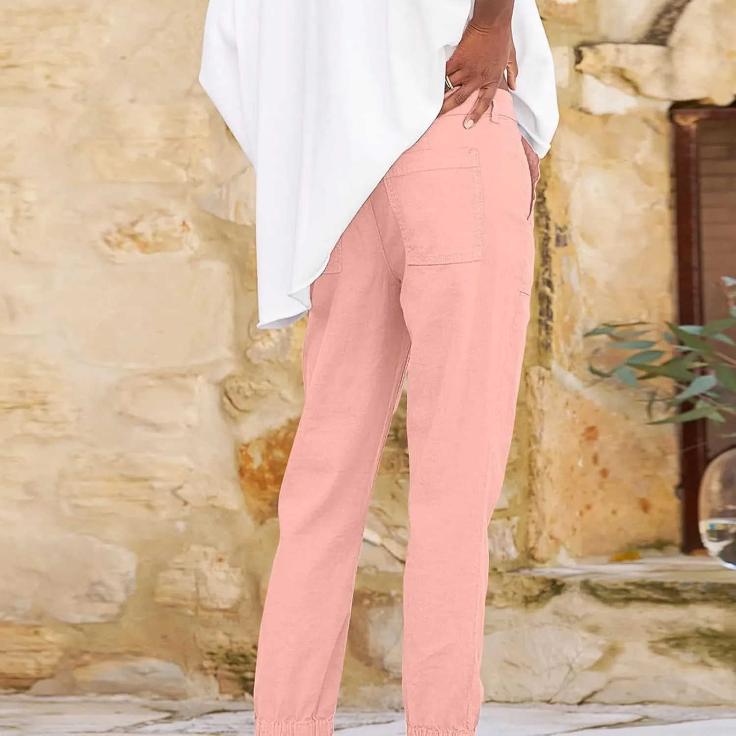Capri Pants for Women Summer Trendy Casual Elastic Waist Cropped Trousers Casual Drawstring Straight Leg Lounge Pants