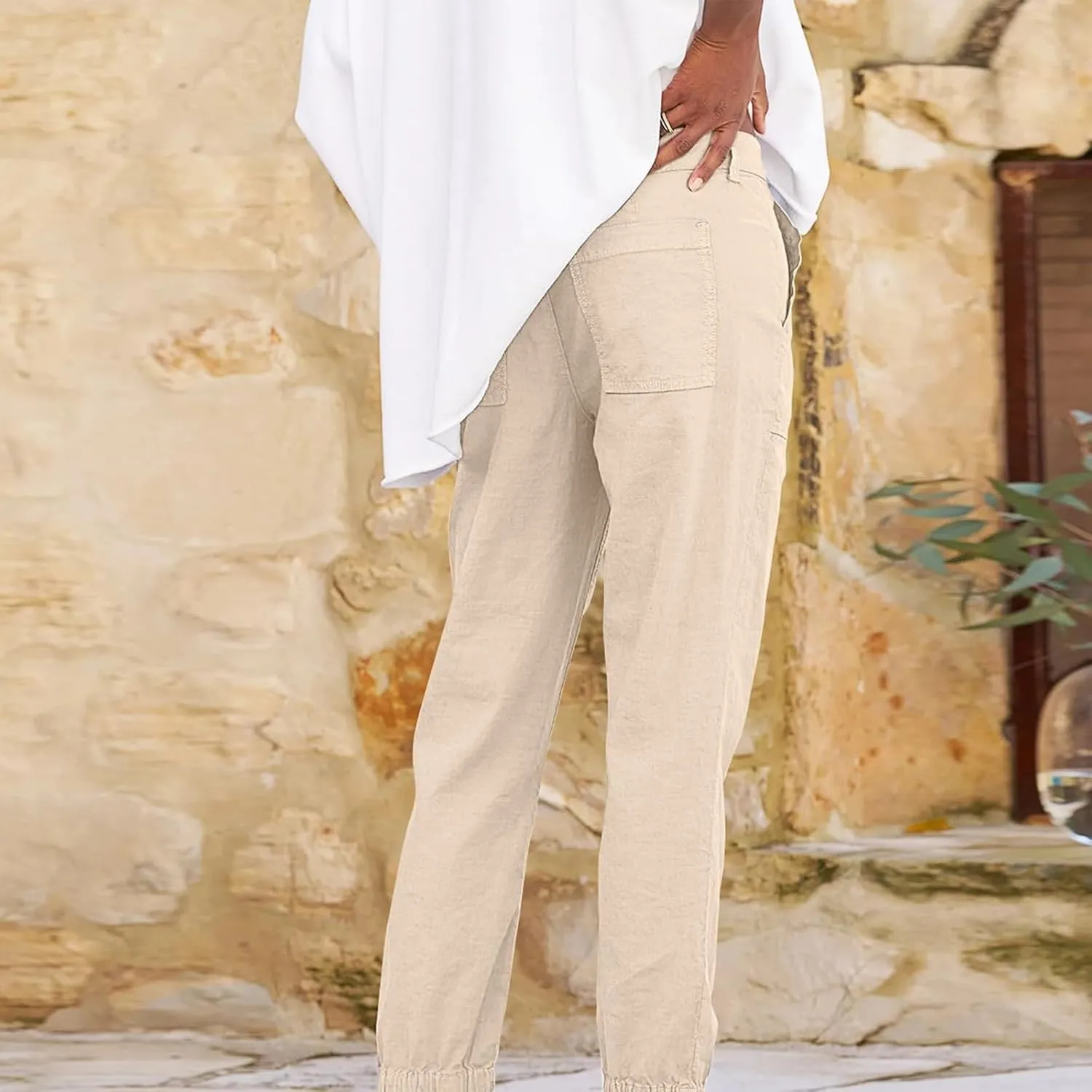 Capri Pants for Women Summer Trendy Casual Elastic Waist Cropped Trousers Casual Drawstring Straight Leg Lounge Pants