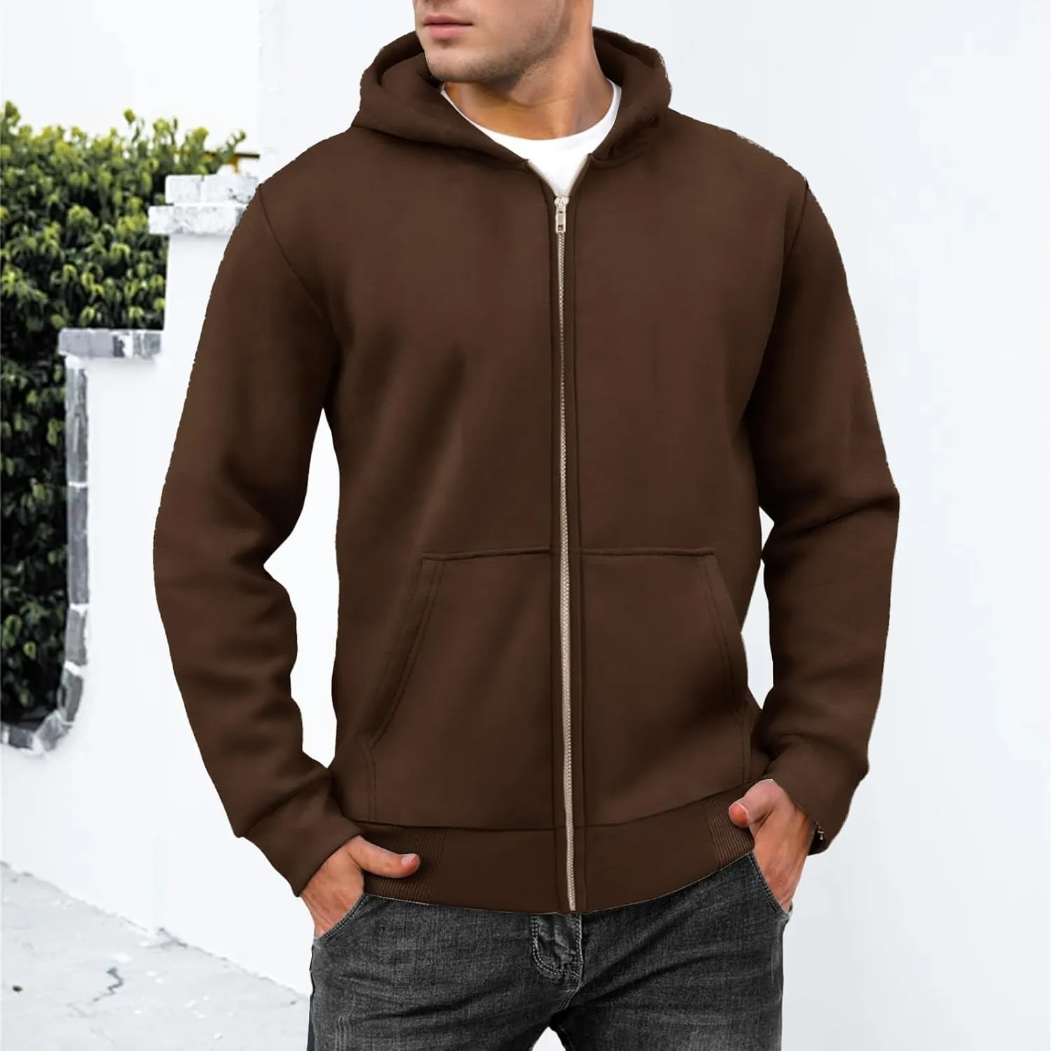 evzosrz Mens Full Zip Hoodies Fleece Lined Baggy Hooded Sweatshirts Casual Athletic Long Sleeve Pullover Hoodie with Pockets
