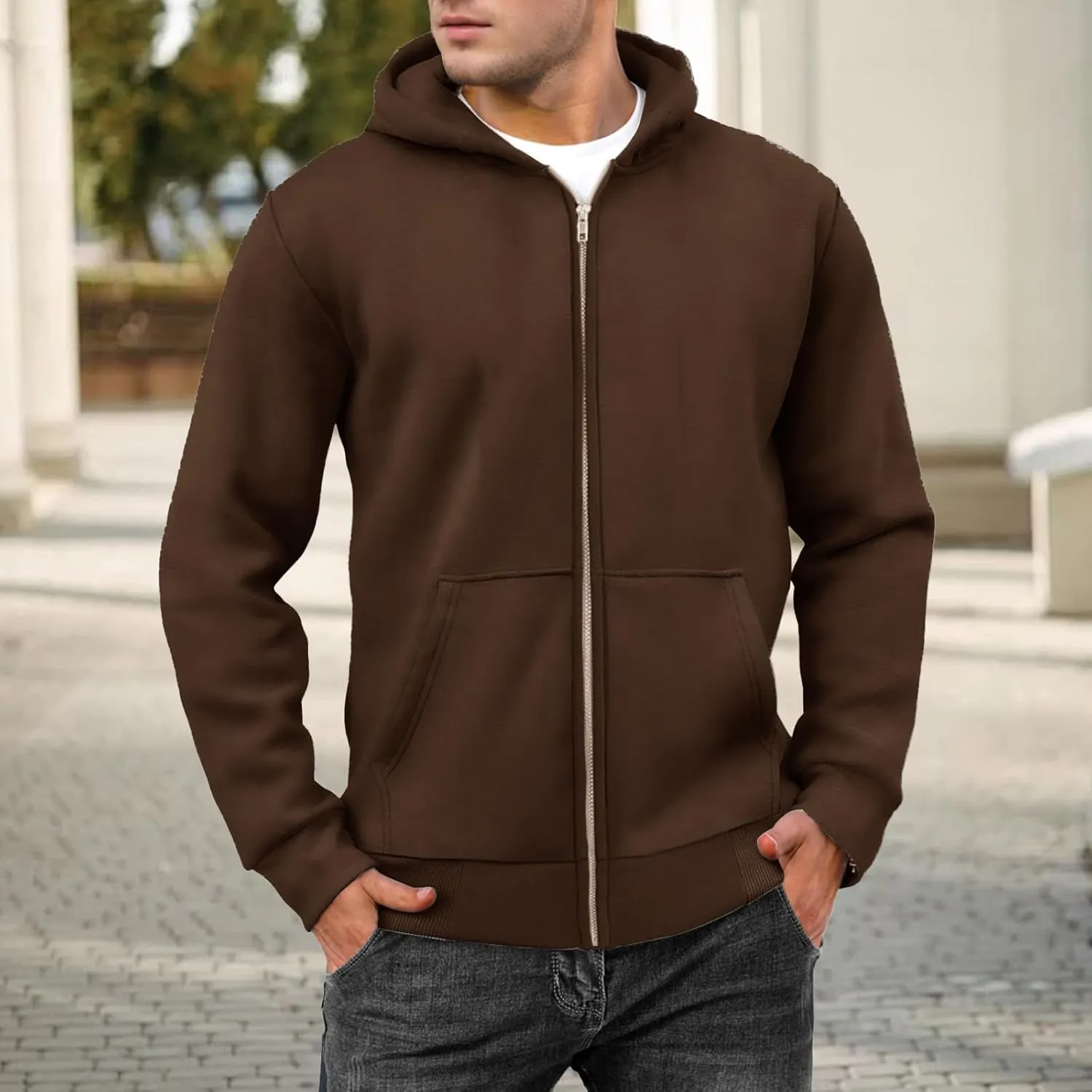 evzosrz Mens Full Zip Hoodies Fleece Lined Baggy Hooded Sweatshirts Casual Athletic Long Sleeve Pullover Hoodie with Pockets