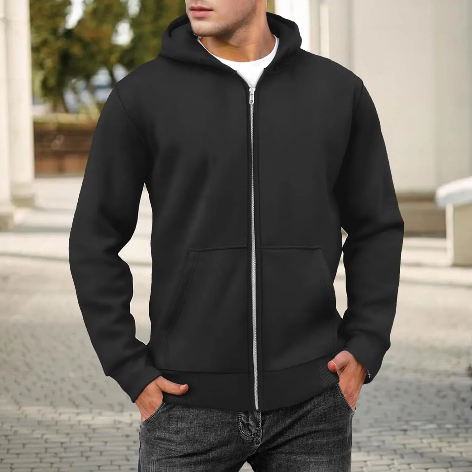 evzosrz Mens Full Zip Hoodies Fleece Lined Baggy Hooded Sweatshirts Casual Athletic Long Sleeve Pullover Hoodie with Pockets