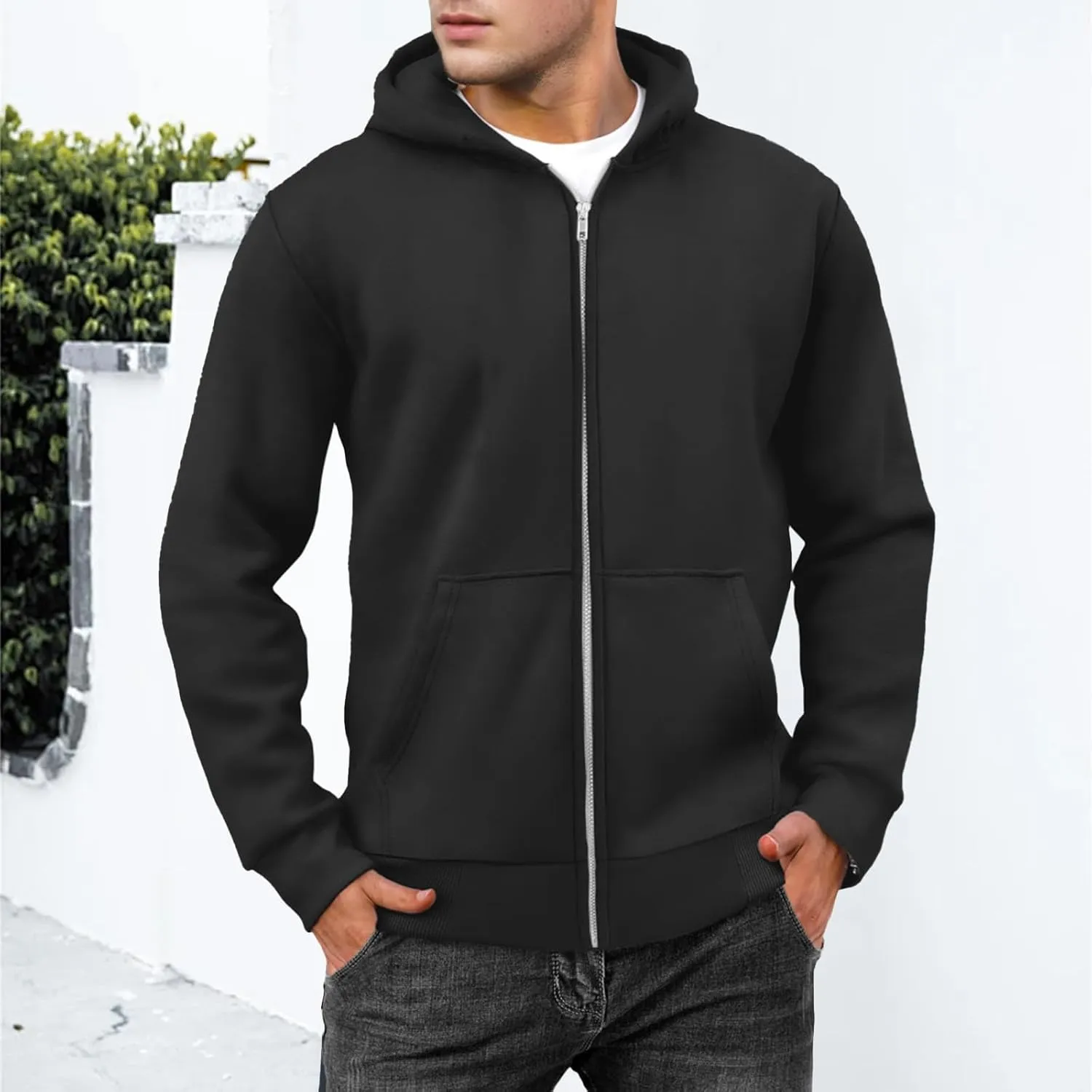 evzosrz Mens Full Zip Hoodies Fleece Lined Baggy Hooded Sweatshirts Casual Athletic Long Sleeve Pullover Hoodie with Pockets