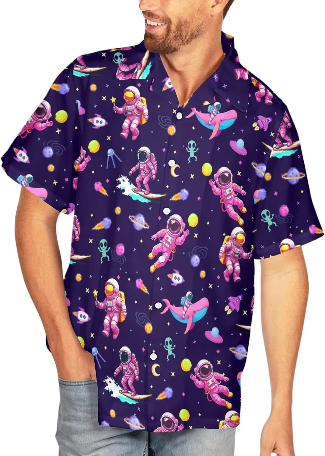 HUGLAZY July 4th Day Hawaiian Shirt for Men Tropical Short Sleeve Button Down Shirts Funny Party Outfit