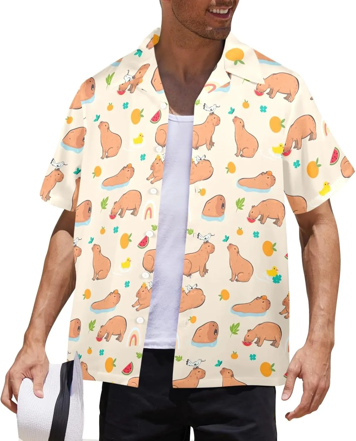 HUGLAZY July 4th Day Hawaiian Shirt for Men Tropical Short Sleeve Button Down Shirts Funny Party Outfit