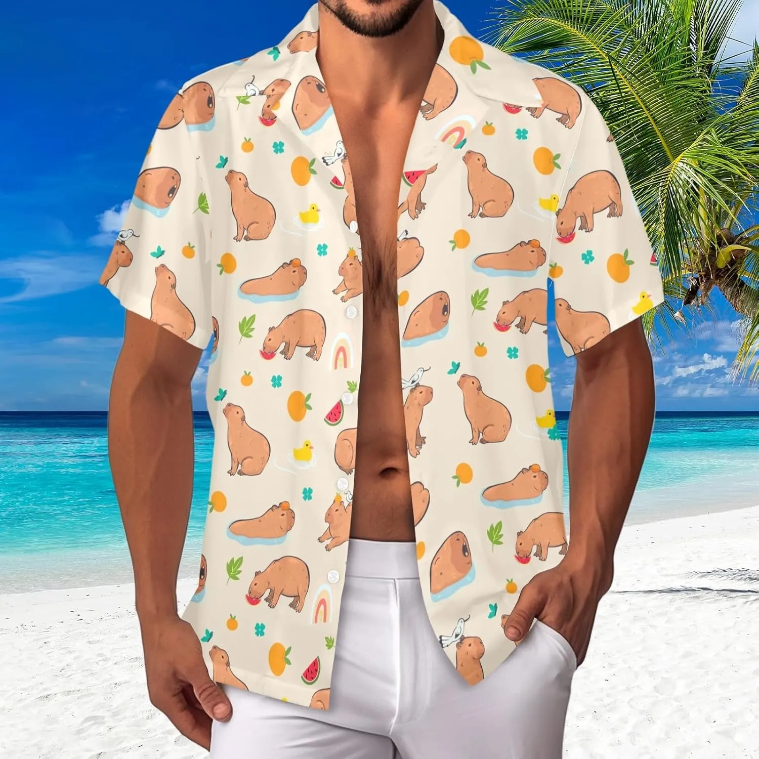 HUGLAZY July 4th Day Hawaiian Shirt for Men Tropical Short Sleeve Button Down Shirts Funny Party Outfit