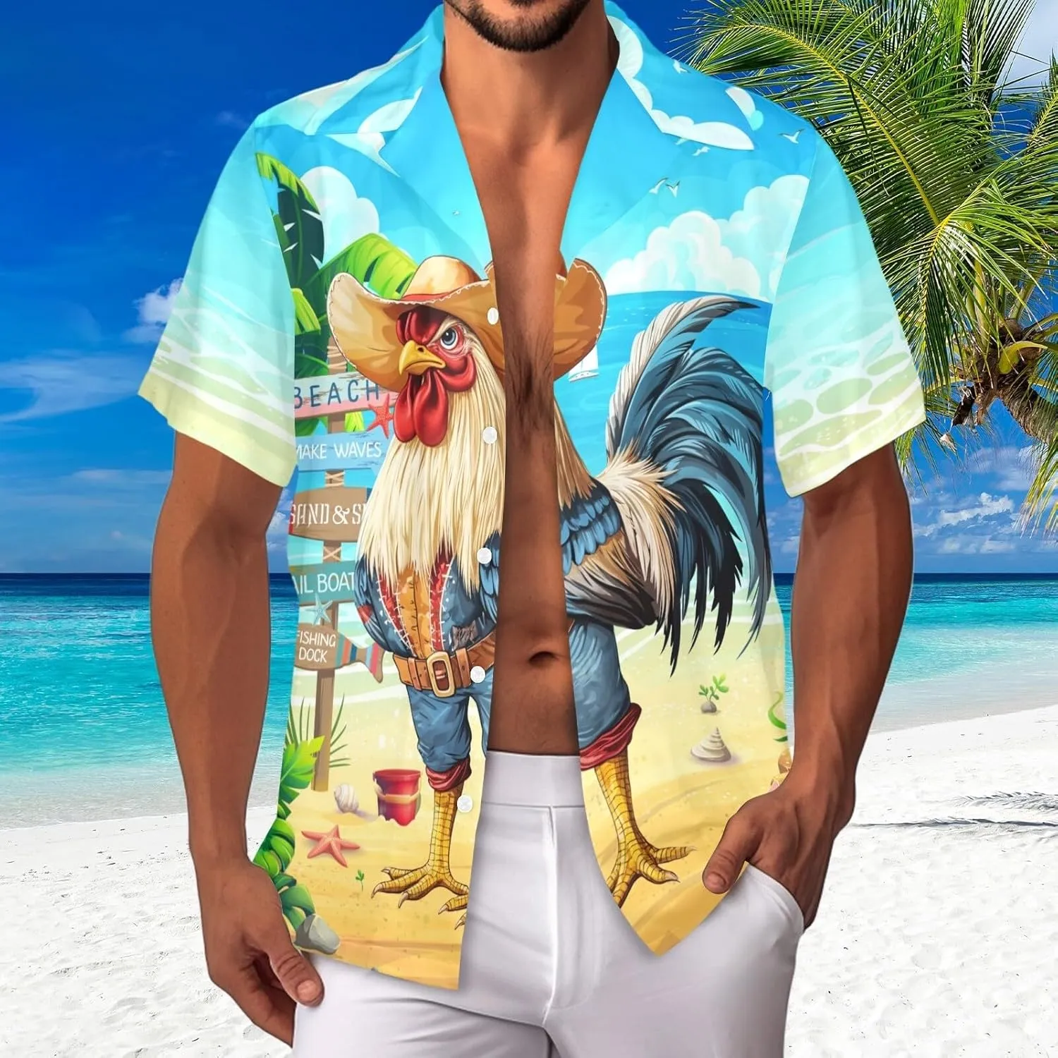 HUGLAZY July 4th Day Hawaiian Shirt for Men Tropical Short Sleeve Button Down Shirts Funny Party Outfit