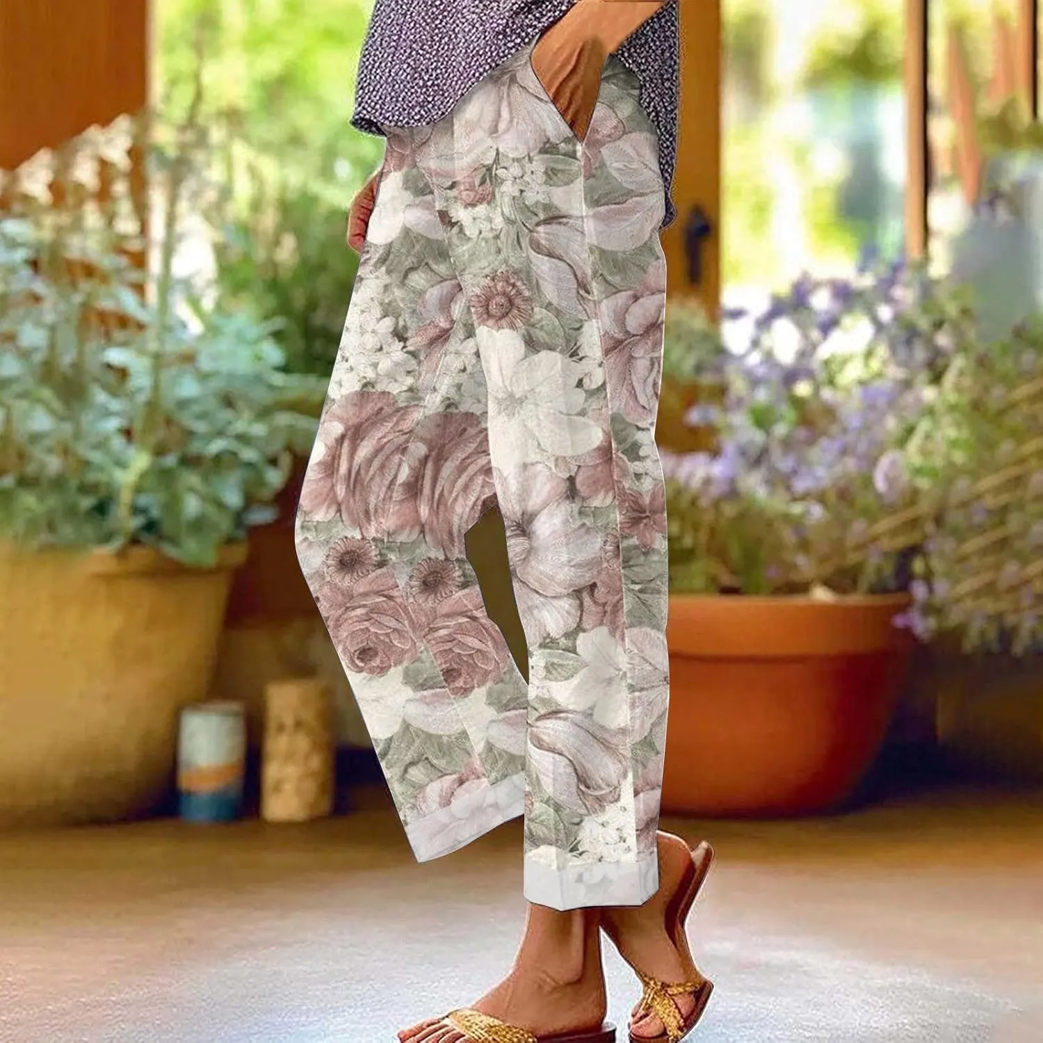 LCMTWX Women's Linen Pants Patchwork Cotton and Linen Casual Pants Casual Straight Leg Drawstring Elastic Woman Linen Pants