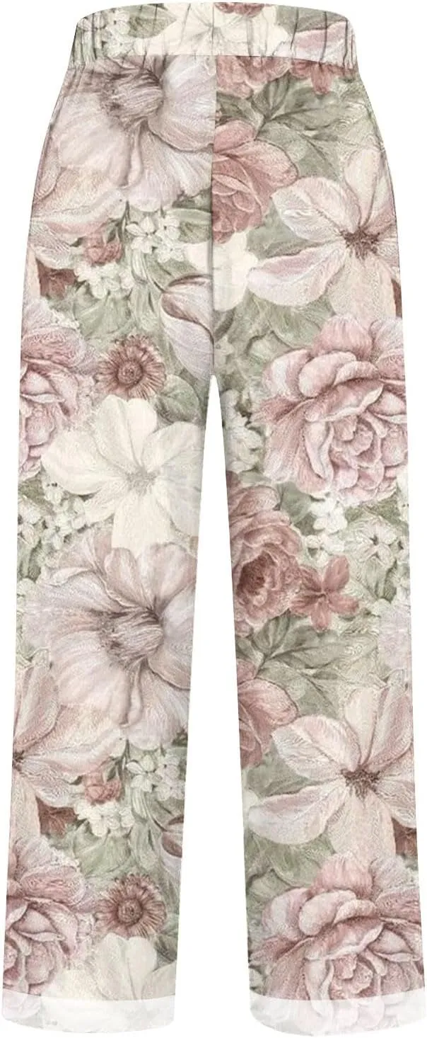 LCMTWX Women's Linen Pants Patchwork Cotton and Linen Casual Pants Casual Straight Leg Drawstring Elastic Woman Linen Pants