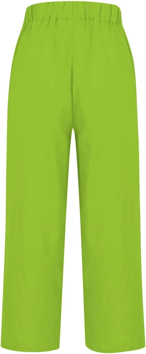 LCMTWX Women's Linen Pants Patchwork Cotton and Linen Casual Pants Casual Straight Leg Drawstring Elastic Woman Linen Pants