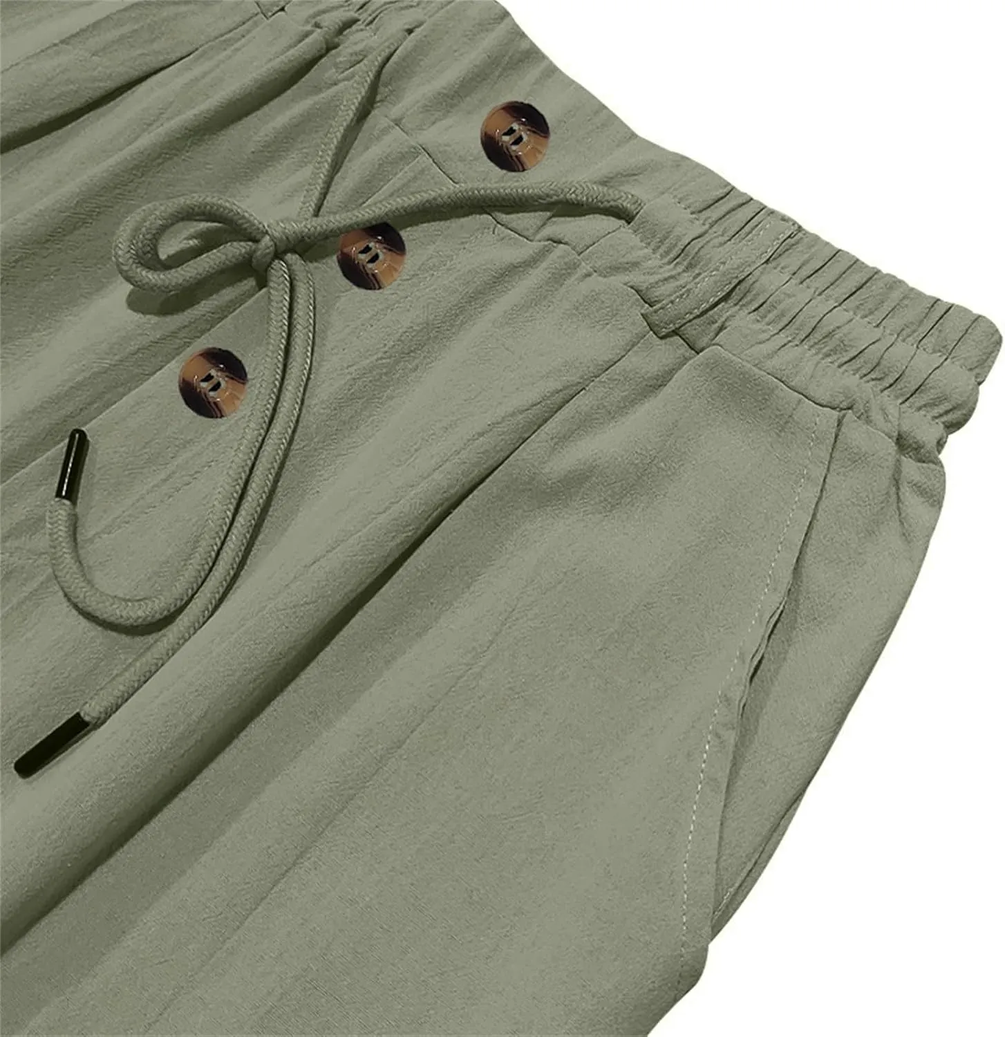 Mens Pants Casual Linen Drawstring Elastic Waist Loose Fit Casual Pants Lightweight Straight Leg Beach Yoga Trousers