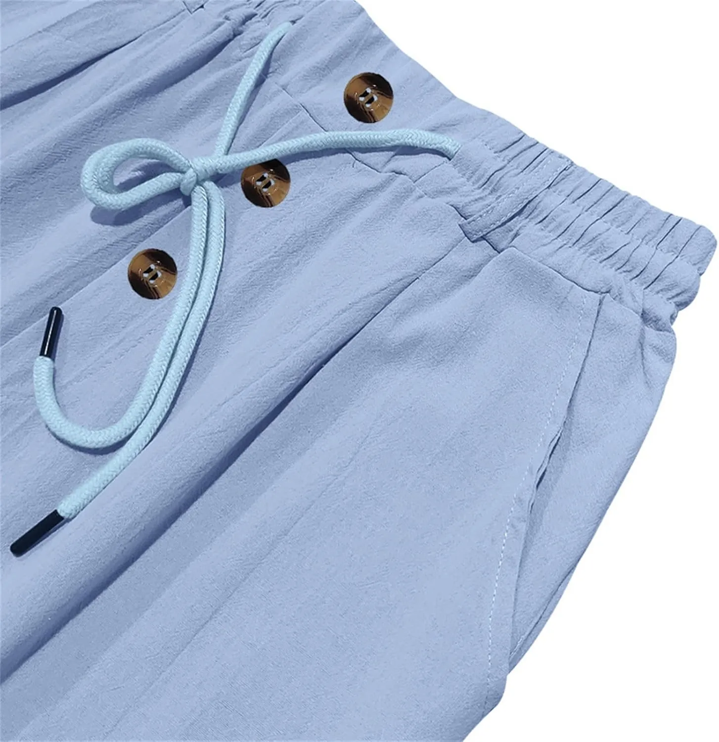 Mens Pants Casual Linen Drawstring Elastic Waist Loose Fit Casual Pants Lightweight Straight Leg Beach Yoga Trousers