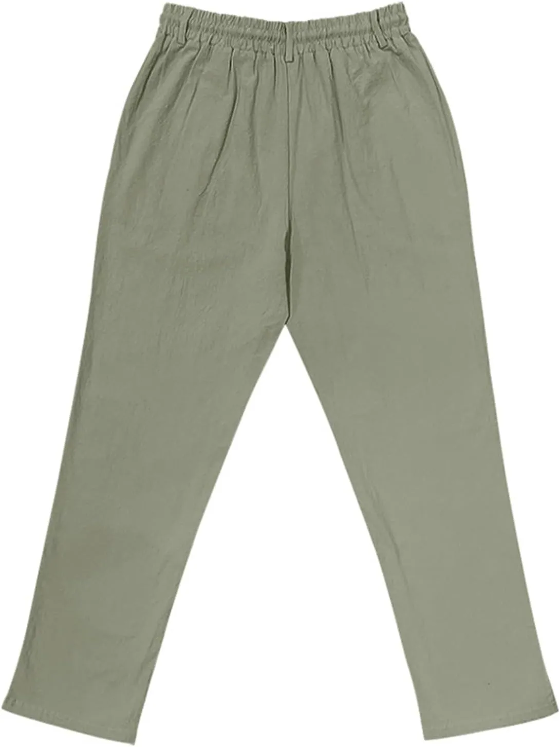 Mens Pants Casual Linen Drawstring Elastic Waist Loose Fit Casual Pants Lightweight Straight Leg Beach Yoga Trousers
