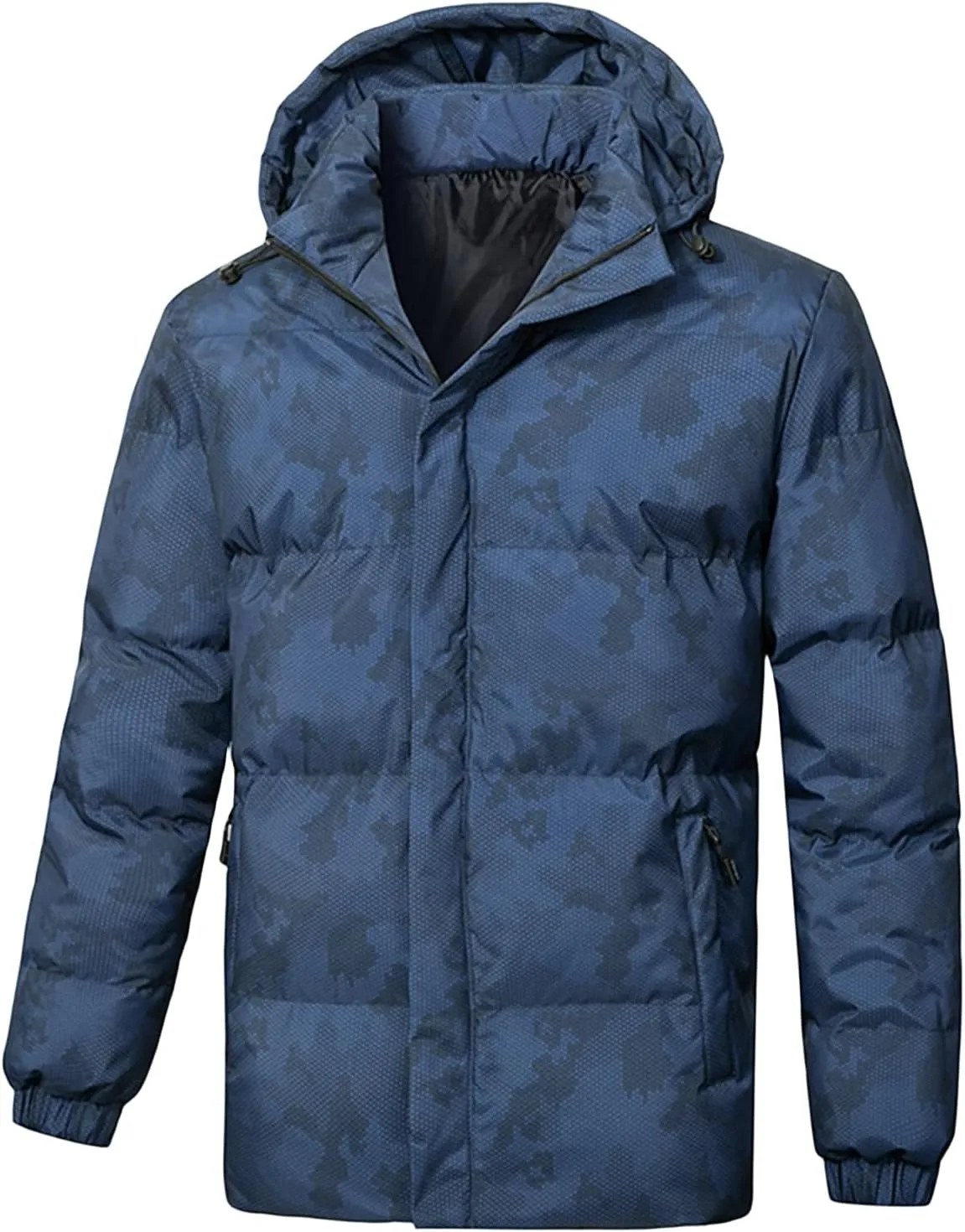 Mens Rain Jackets Waterproof Hooded Coats Puffy Padded Jackets Thicken Warm Overcoats Winter Trendy Coat with Pocket