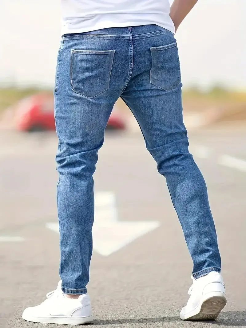 Men's Ripped Skinny Jeans Casual Denim Stretch Tapered Pants Classic Distressed Destroyed Denim Pants with Pockets