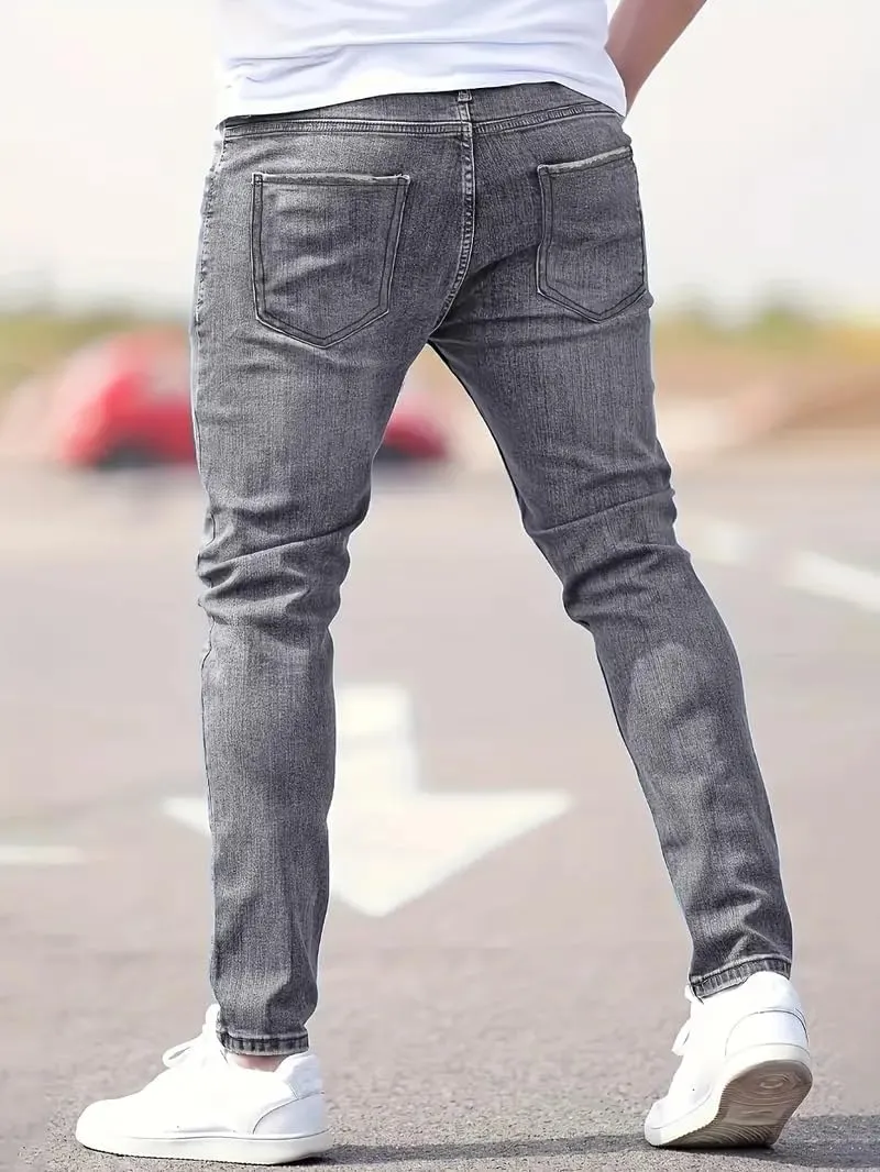 Men's Ripped Skinny Jeans Casual Denim Stretch Tapered Pants Classic Distressed Destroyed Denim Pants with Pockets