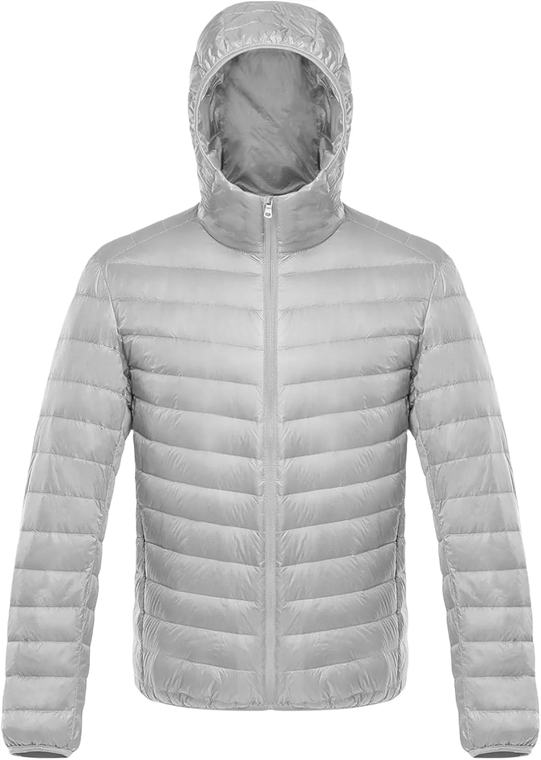 Men's Short Lightweight Quilted Jacket Hooded Long Sleeve Zipper Down Jacket Casual Winter Warm Coat