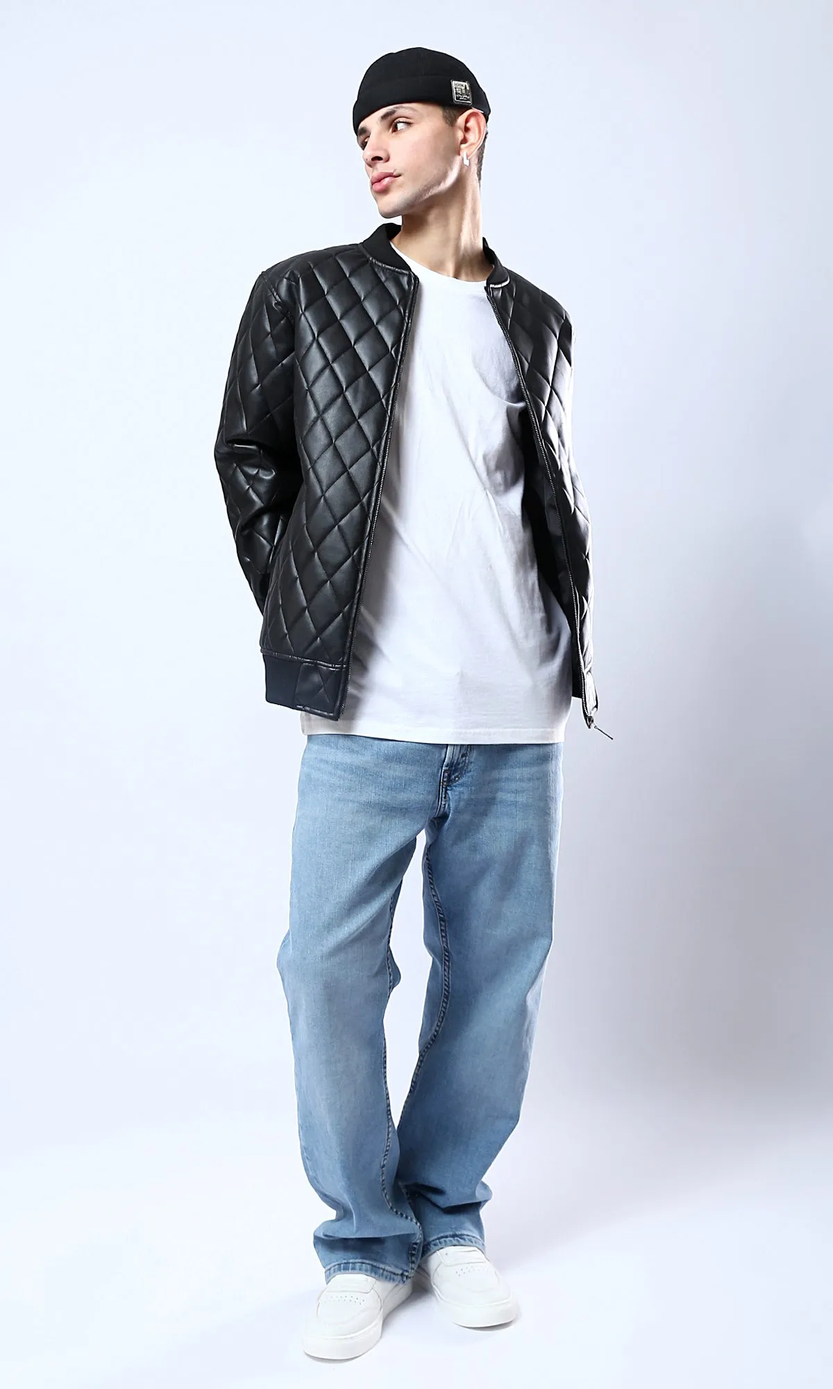 O176027 Soft Quilted Black Leather Jacket