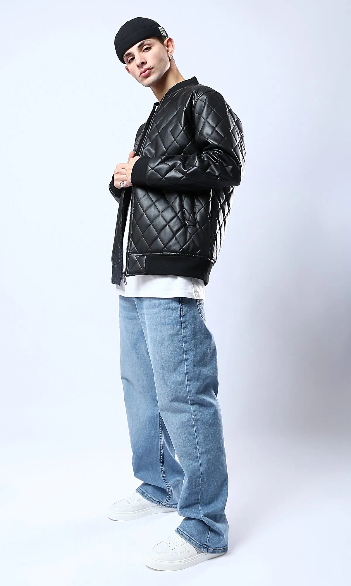 O176027 Soft Quilted Black Leather Jacket