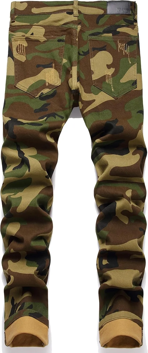 OIIIO Men's Patch Ripped Stretch Regular Fit Jean