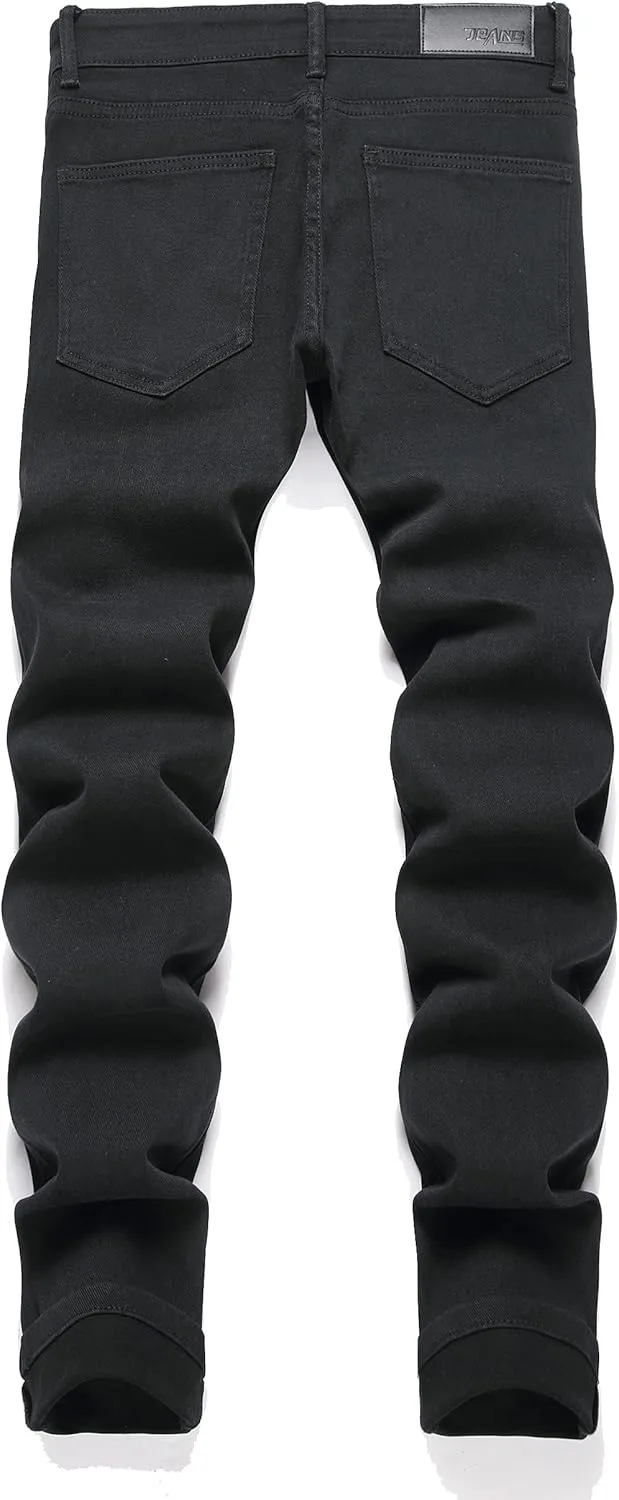 OIIIO Men's Patch Ripped Stretch Regular Fit Jean