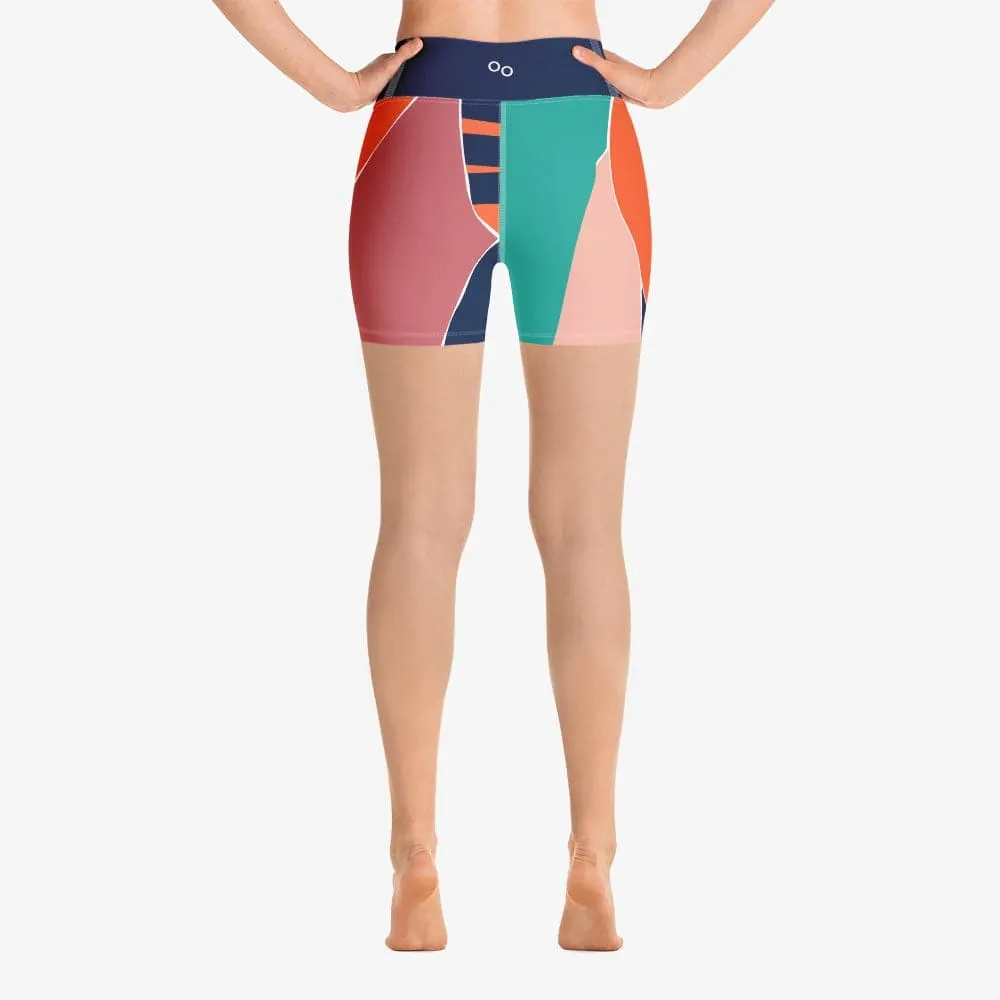 Patterned Yoga Shorts "Collage" Orange/Teal