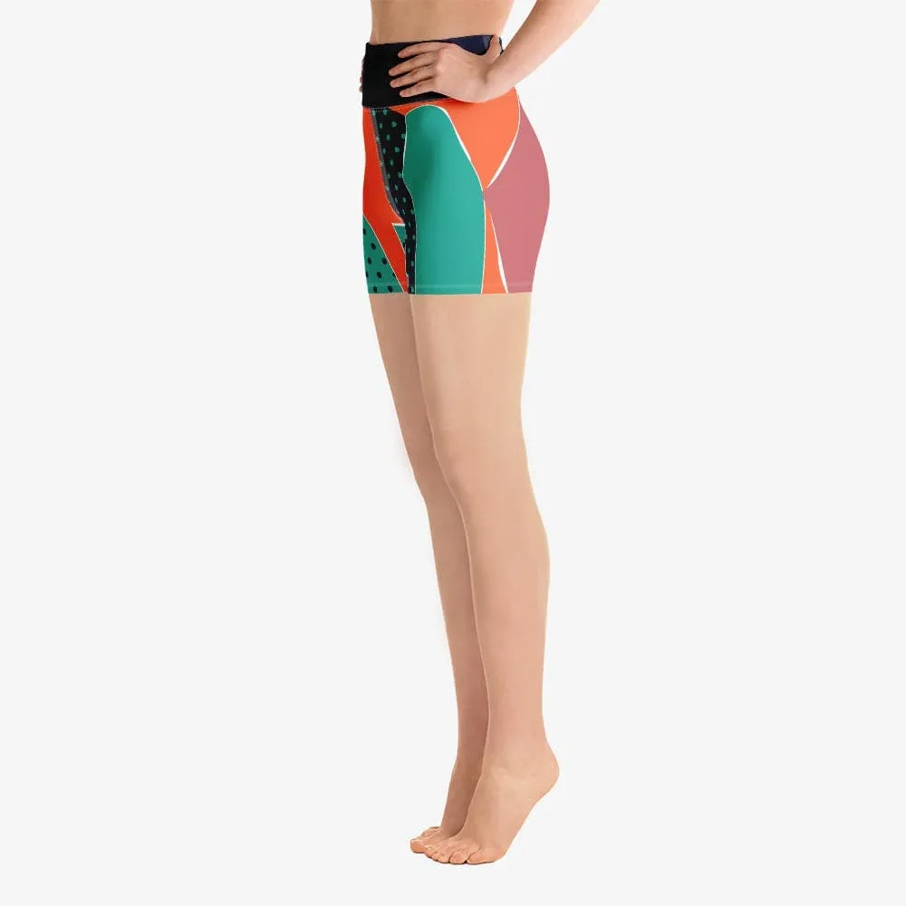 Patterned Yoga Shorts "Collage" Orange/Teal