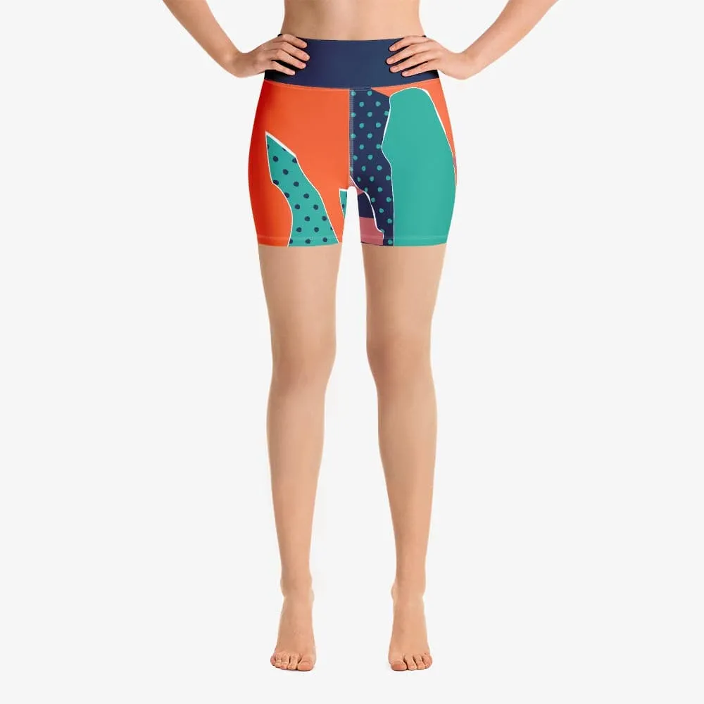 Patterned Yoga Shorts "Collage" Orange/Teal