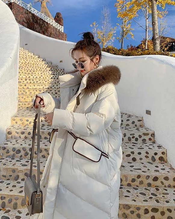 Quilted Padded Mid-Length Winter Fur Collar Women's Coat
