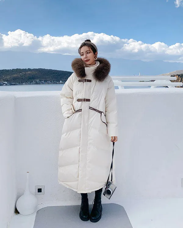 Quilted Padded Mid-Length Winter Fur Collar Women's Coat