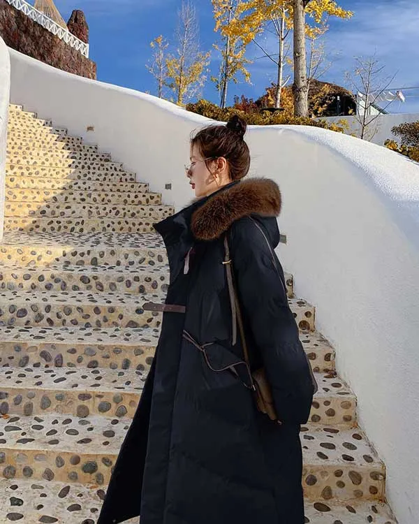 Quilted Padded Mid-Length Winter Fur Collar Women's Coat