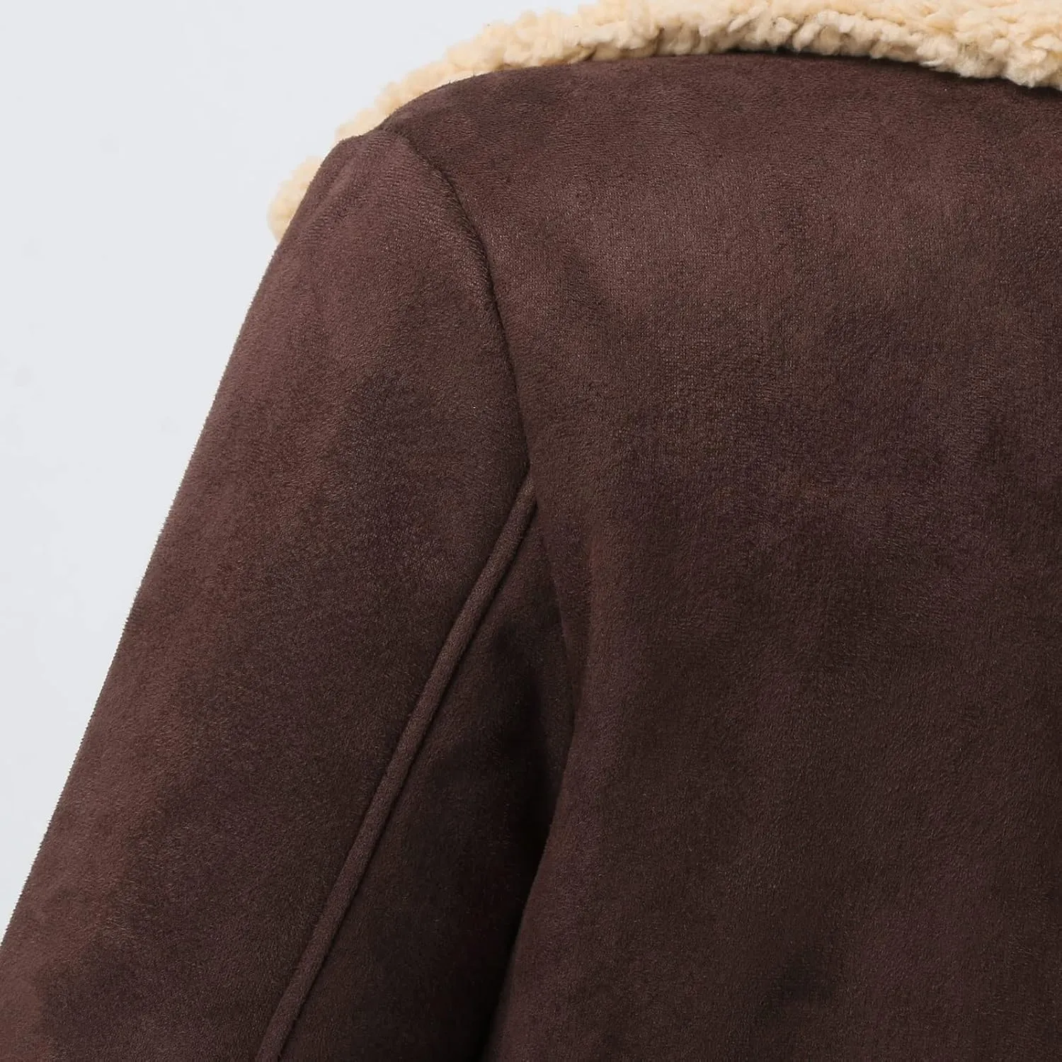 QWENTMTNTY Mens Faux Leather Jacket Faux Sheepskin Shearling Bomber Jackets Fur Collar Thermal Casual Sherpa Winter Coats