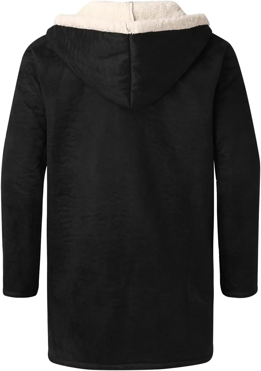 QWENTMTNTY Men’S Faux Suede Leather Shearling Coat Faux Fur Lined Hooded Winter Jackets Warm Thicken Overcoat Windbreaker