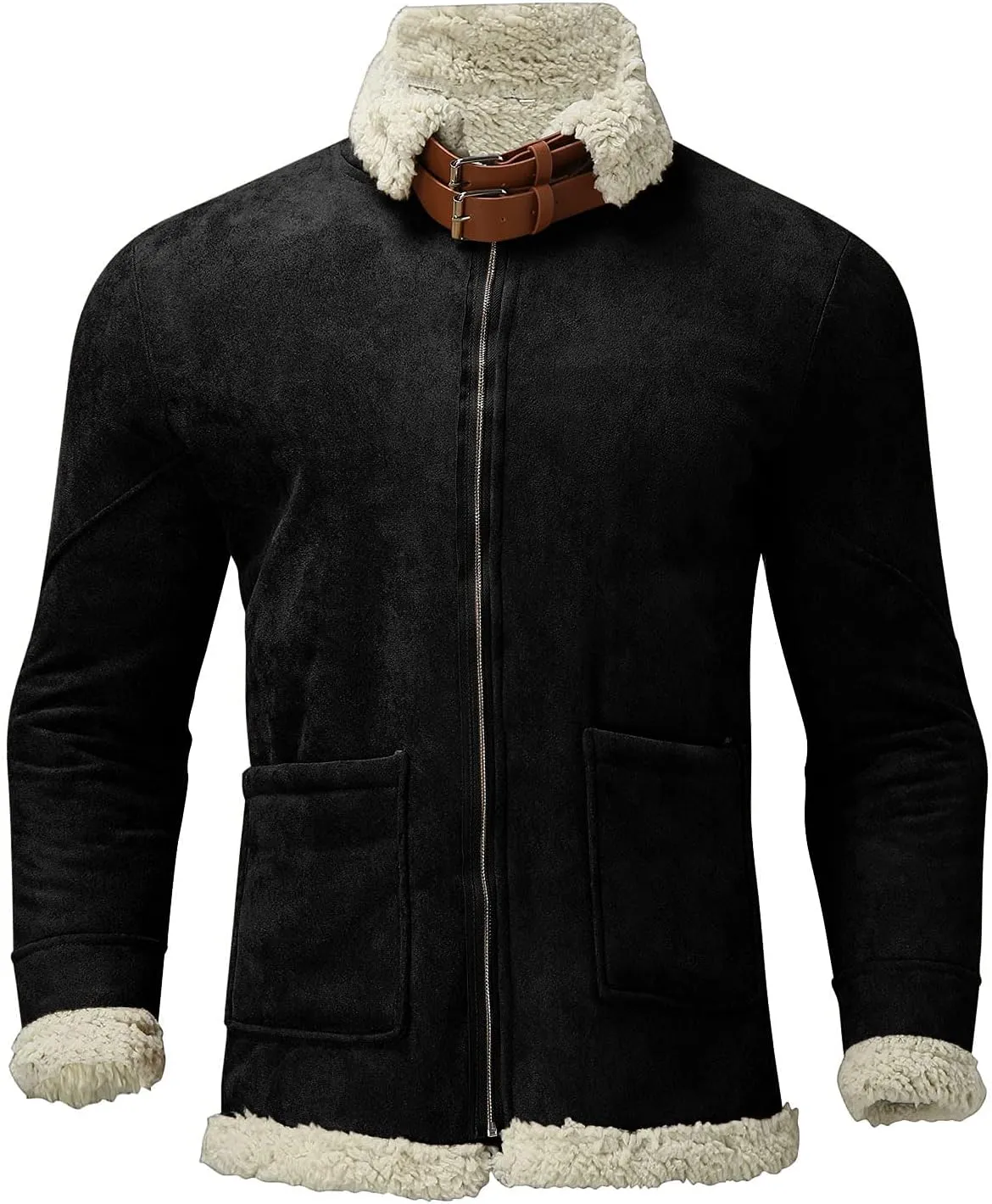 QWENTMTNTY Mens Sherpa Faux Suede Jacket Men Vintage Heavyweight Faux Shearing Coat Big Tall Casual Stylish Winter Jackets