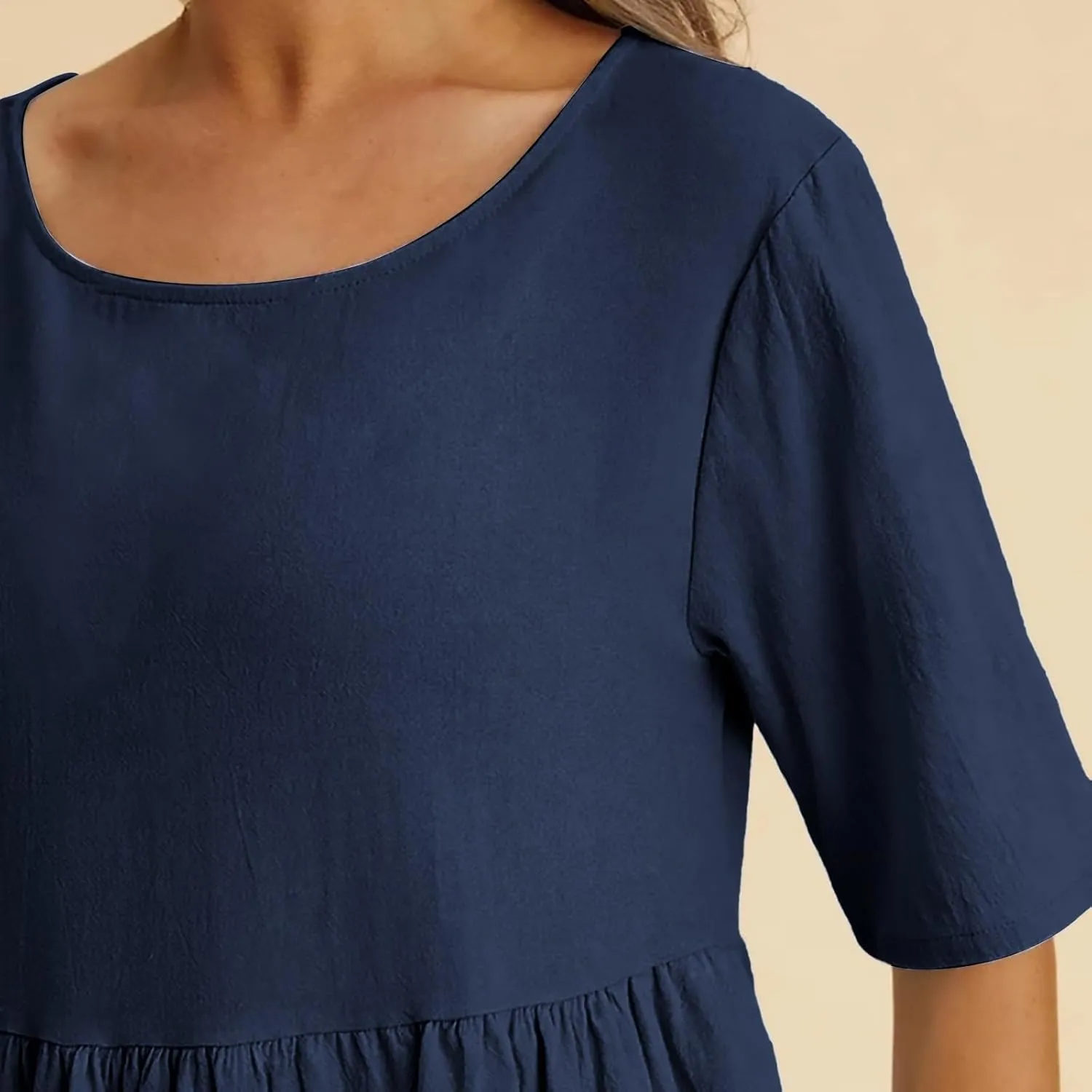Summer Cotton Dress for Women 2025 Linen Short Sleeve Pleated A-Line Dresses Flowy Swing Casual T-Shirt Sundress
