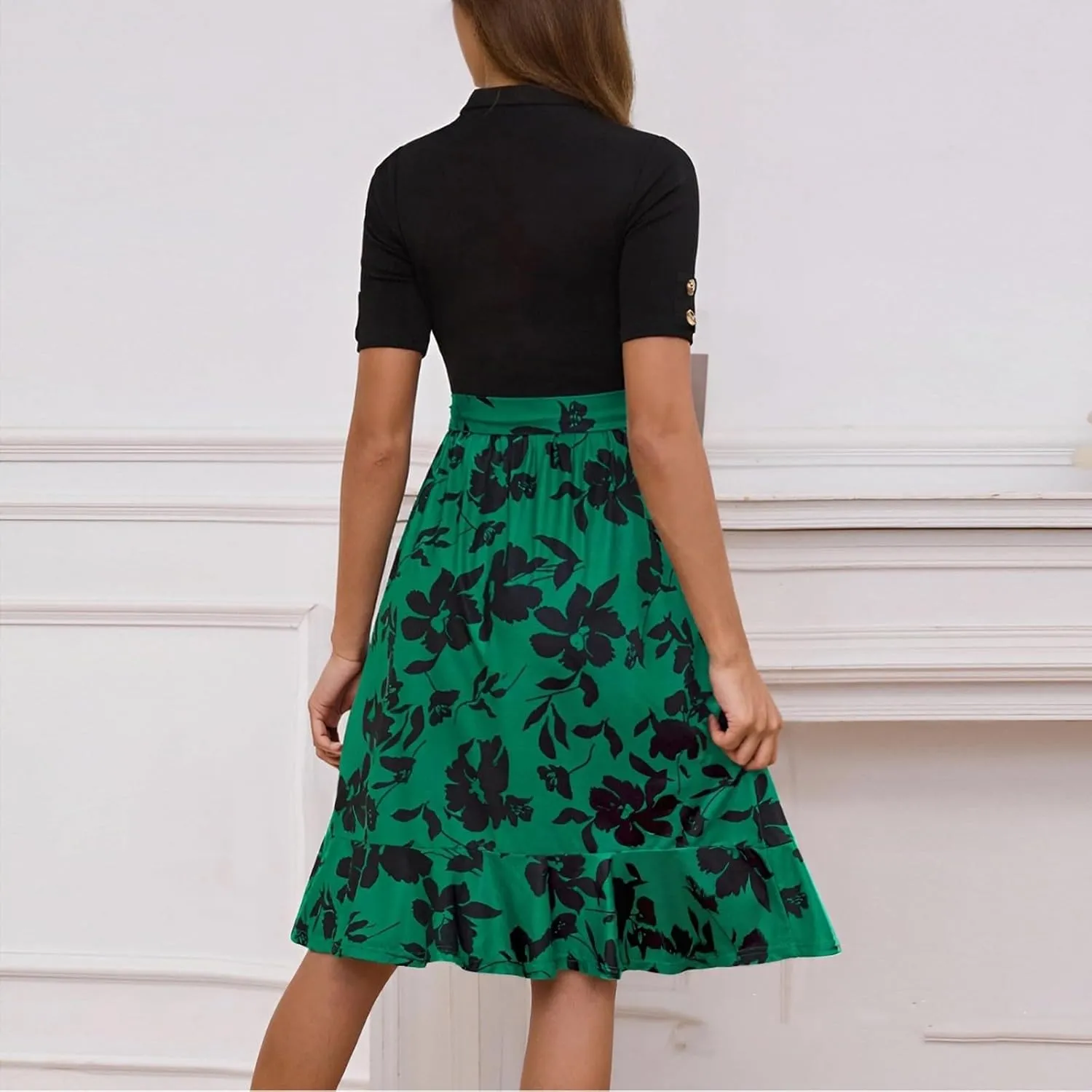 Summer Dresses for Women 2025 Crewneck Short Sleeve Floral Formal Dress Casual Midi Wedding Guest Dress with Belt