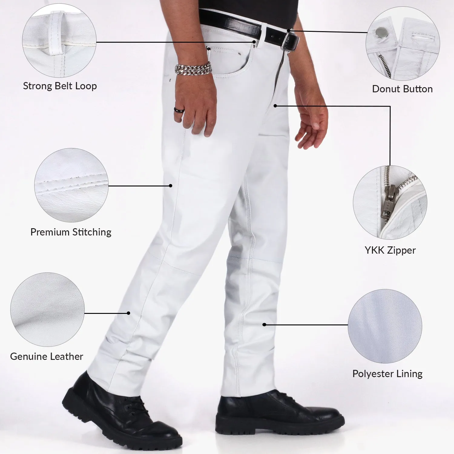 Thalor Men's White Faux Leather Pants