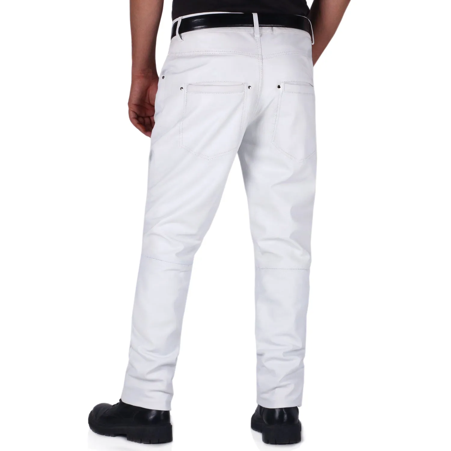 Thalor Men's White Faux Leather Pants