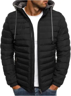 Thatrich Lightweight Puffer Jacket Men Hooded Puffy Jackets Warm Padded Coats Full Zip Quilted Shacket Outdoor Coat Outwears