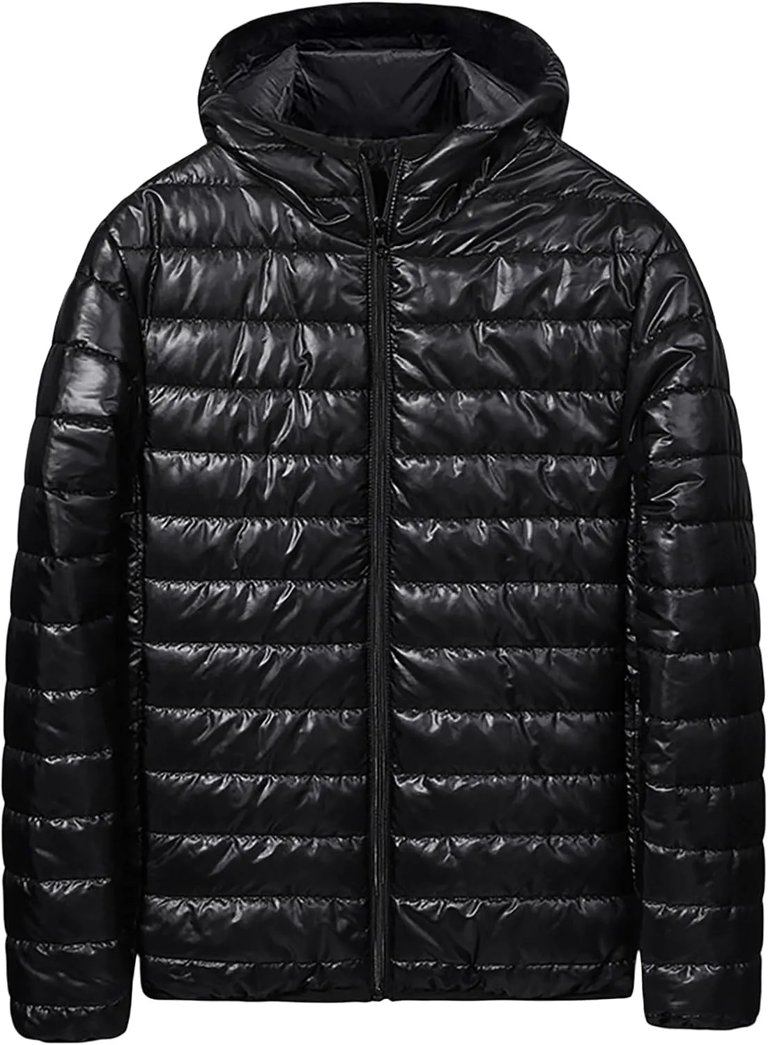 Thatrich Lightweight Puffer Jacket Men Oversized Puffy Coats Zip Up Hoodies Outdoor Hooded Jackets Winter Trendy Coat Outwear