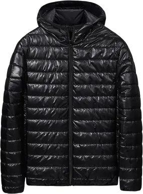 Thatrich Lightweight Puffer Jacket Men Oversized Puffy Coats Zip Up Hoodies Outdoor Hooded Jackets Winter Trendy Coat Outwear