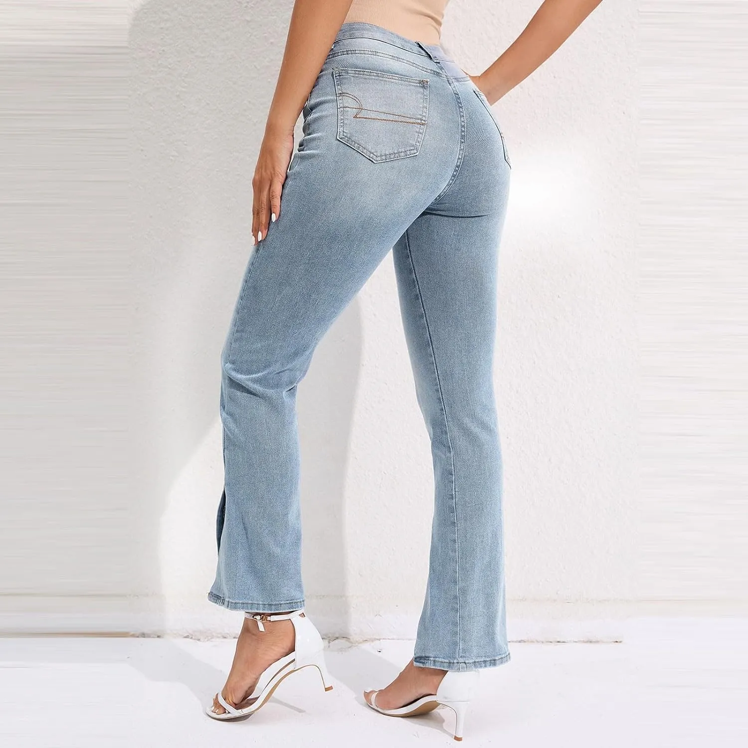 Women Straight Ankle Jeans Casual Loose High Waist Denim Pants Tummy Control Destroy Skinny Denim Jeans Plus Size